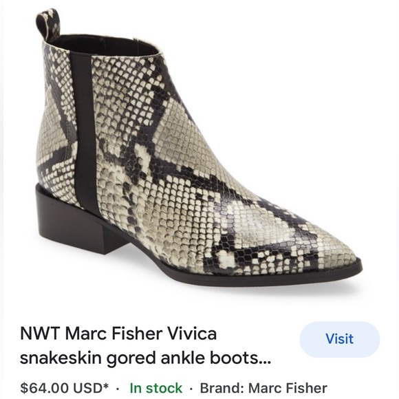 Marc Fisher python snake print ankle boots pointed toe size 7 black white cream - Picture 2 of 6